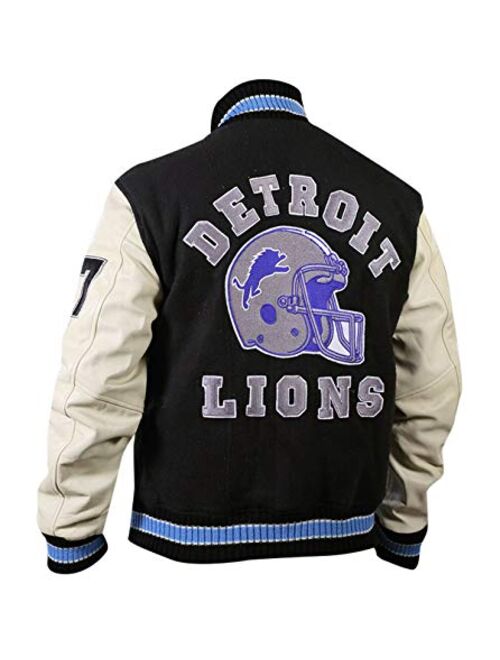Mens Detroit Beverly Hills Axel Lions Letterman Varsity Leather Jacket