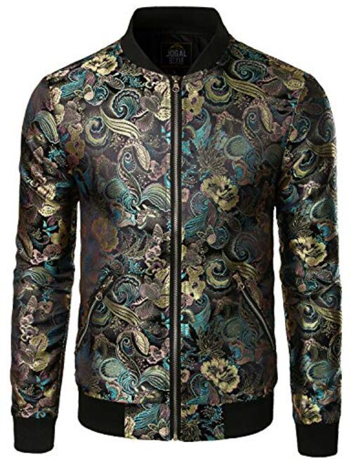 Buy JOGAL Men's Luxury Paisley Embroidered Satin Bomber Jacket Coat