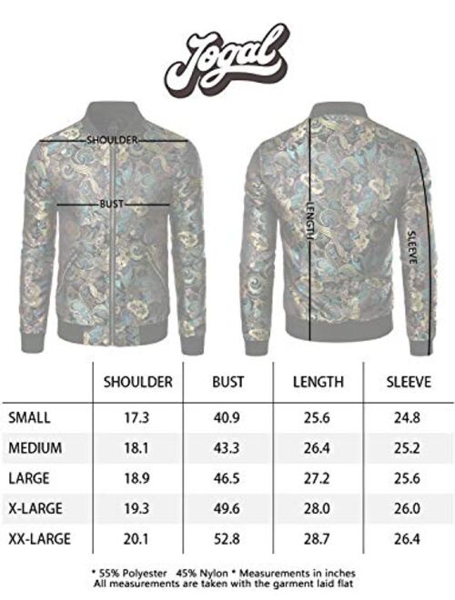 JOGAL Men's Luxury Paisley Embroidered Satin Bomber Jacket Coat