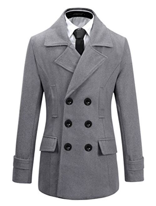 Beninos Mens Wool Slim Fit Double Breasted Half Trench Coat
