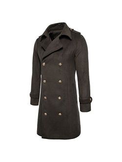 YUNCLOS Men's Trench Coat Long Wool Blend Slim Fit Jacket Winter Double Breasted Overcoat