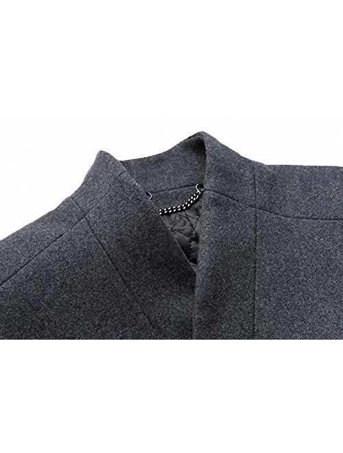 FASHINTY Men's Classical France Style Stand Collar Wool Jacket #00001W