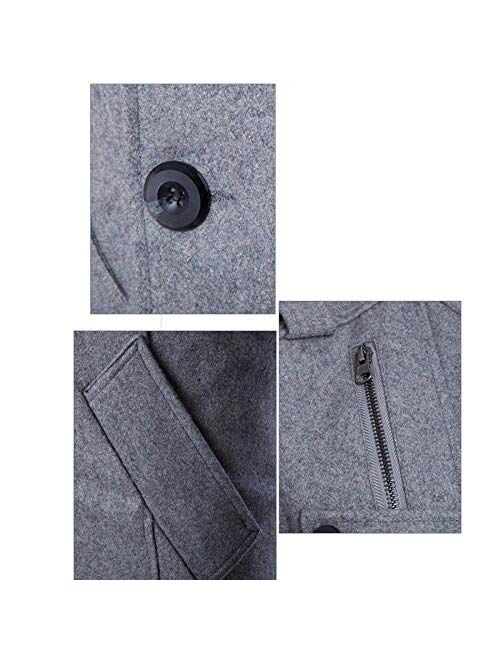 Comeon Mens Fashion Double Breasted Trench Coats Mid Long Wool Woolen Pea Coat Casual Lightweight Jacket Blazer Outerwear