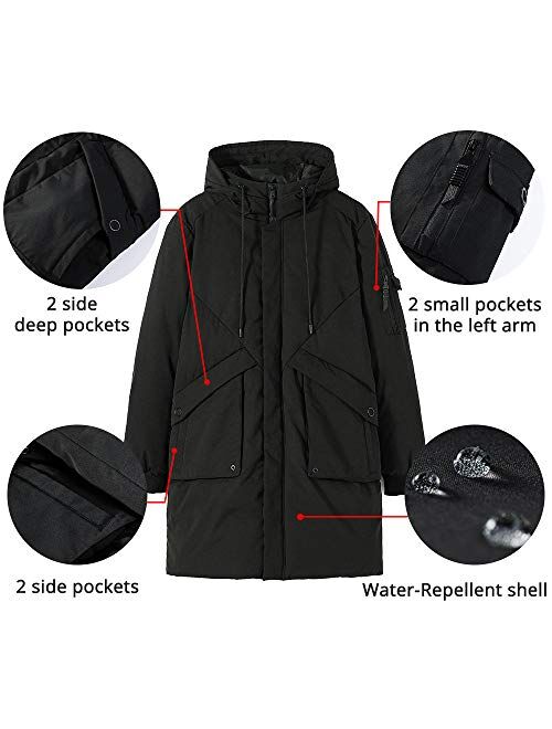 Pioneer Camp Men's Winter Coats Water-Repellent Windproof Thicken Parkas Long Hooded Padded Puffer Jacket