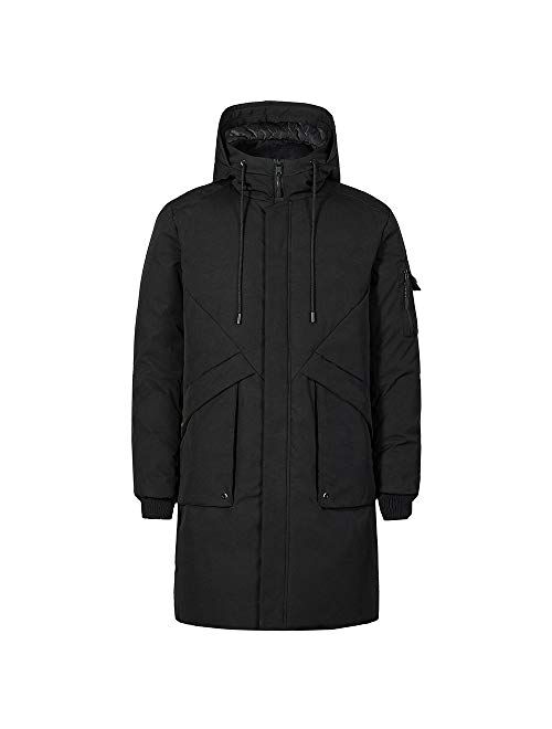 Pioneer Camp Men's Winter Coats Water-Repellent Windproof Thicken Parkas Long Hooded Padded Puffer Jacket
