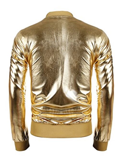 COOFANDY Men's Metallic Nightclub Jacket Slim Fit Zip Up Varsity Baseball Bomber Shiny Party Dance Disco Jackets
