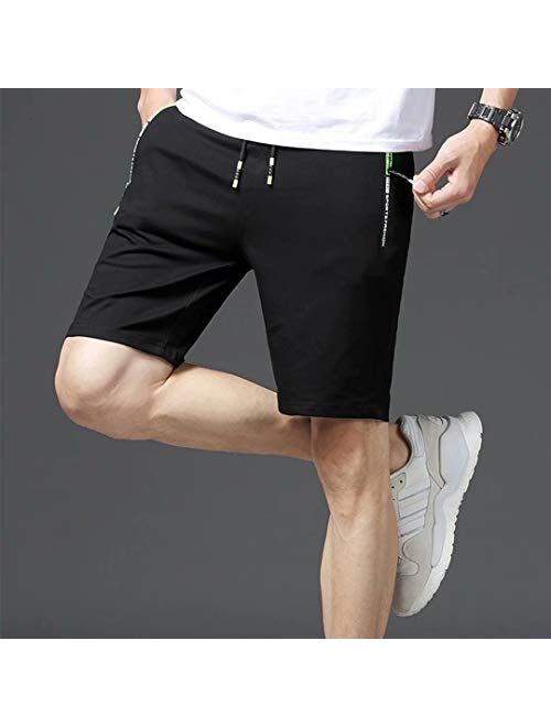 Thobisy Mens Shorts Casual Cotton Workout Elastic Waist Short Pants Drawstring Beach Shorts with Zipper Pockets