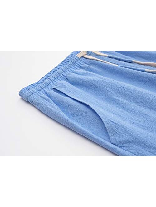 Men's Linen Casual Classic Fit 11 Inch Inseam Elastic Waist Shorts with Drawstring