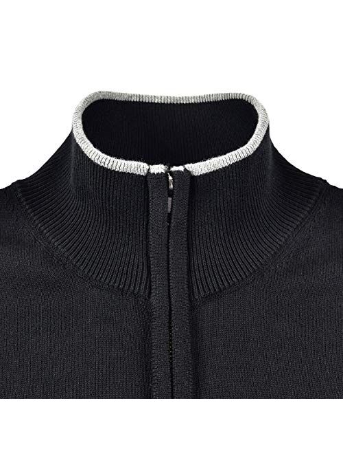 FEICUI Men's Soft Cotton Casual Stand Collar Cardigan Sweater Full Zip