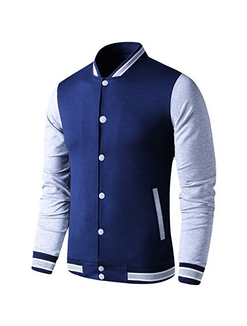 LTIFONE Mens Lightweight Varsity Jacket Button Down Baseball College Letterman Jacket