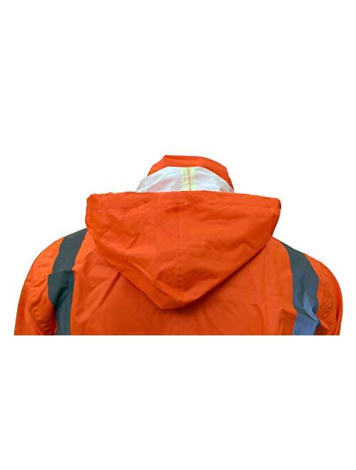 RK Safety CLASS 3 Rainwear Reflective Hi-Viz Black Bottom Long Rain Coat