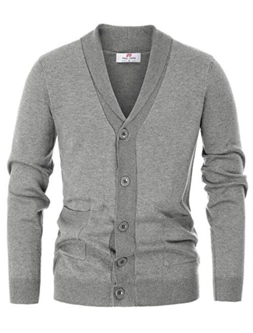 PAUL JONES Men's Stylish V-Neck Button Down 2 Pockets Cardigan Sweater Ribbed Edge
