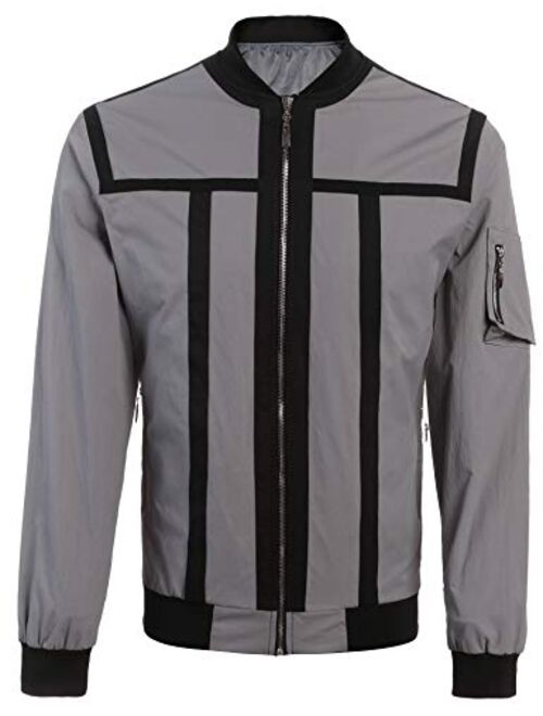 COOFANDY Mens Zip Up Contrast Color Stripe Slim Fit Bomber Jacket Coat
