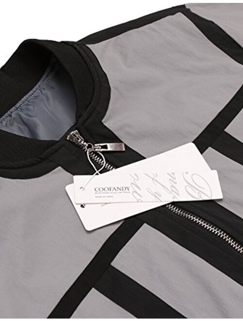 COOFANDY Mens Zip Up Contrast Color Stripe Slim Fit Bomber Jacket Coat