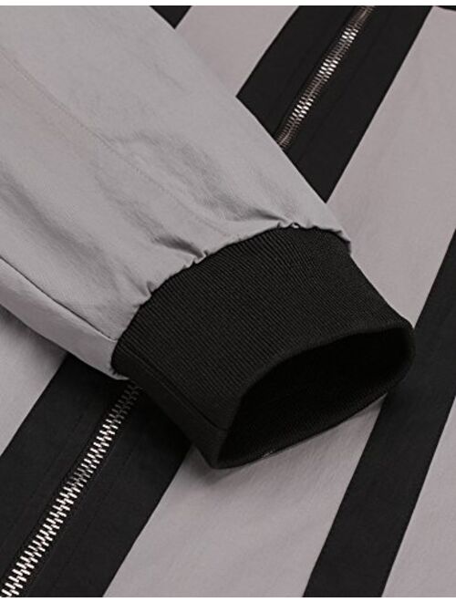 COOFANDY Mens Zip Up Contrast Color Stripe Slim Fit Bomber Jacket Coat
