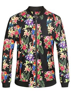 SSLR Men's Casual Lightweight Floral Softshell Bomber Jacket