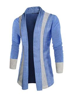 uxcell Men Shawl Collar Contrast Color Knit Cardigan