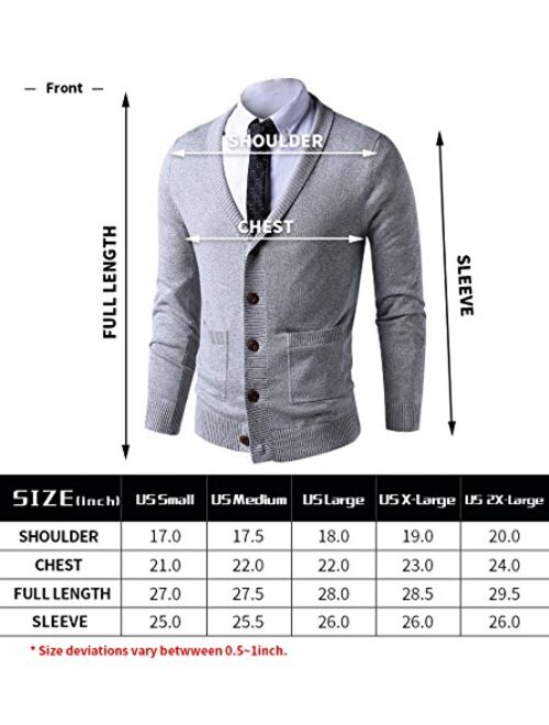 LTIFONE Mens Slim Fit Soft Cable Knit Shawl Collar Button Down Cardigan Sweater with Ribbing Edge
