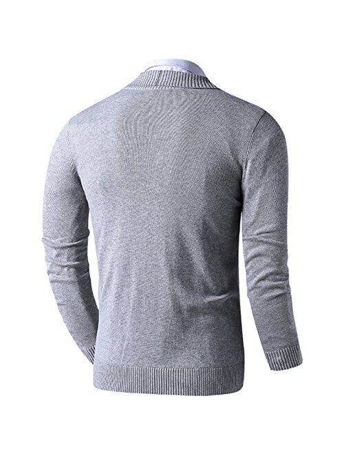 LTIFONE Mens Slim Fit Soft Cable Knit Shawl Collar Button Down Cardigan Sweater with Ribbing Edge