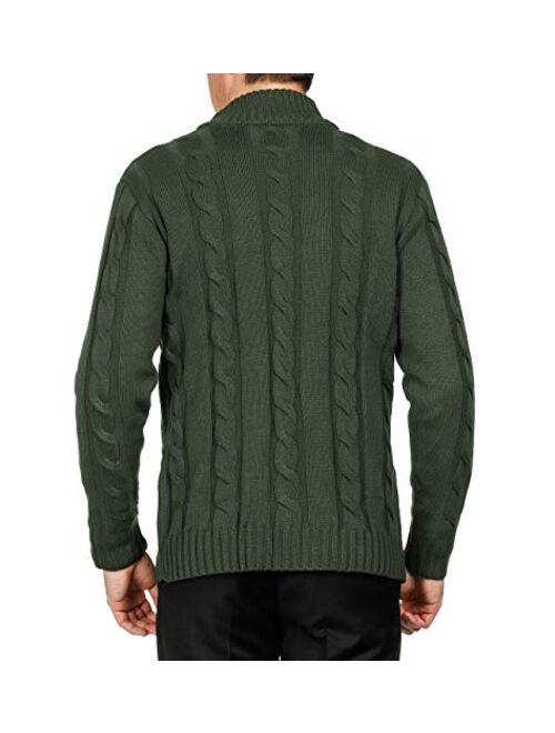 PJ PAUL JONES Mens Casual Stand Collar Cable Knitted Button Down Cardigan Sweater