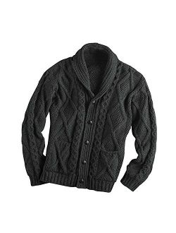 Irish Aran Knitwear 100% Irish Merino Wool Men's Shawl Neck Cardigan Sweater with Pockets | Made in Ireland
