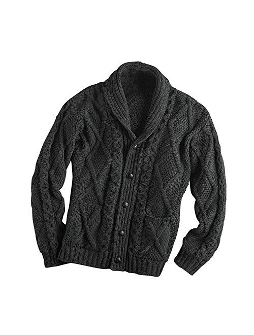 Irish Setter Irish Aran Knitwear 100% Irish Merino Wool Men's Shawl Neck Cardigan Sweater with Pockets | Made in Ireland