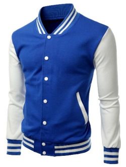 Xpril Men's Stylish Color Contrast Long Sleeves Varsity Jacket