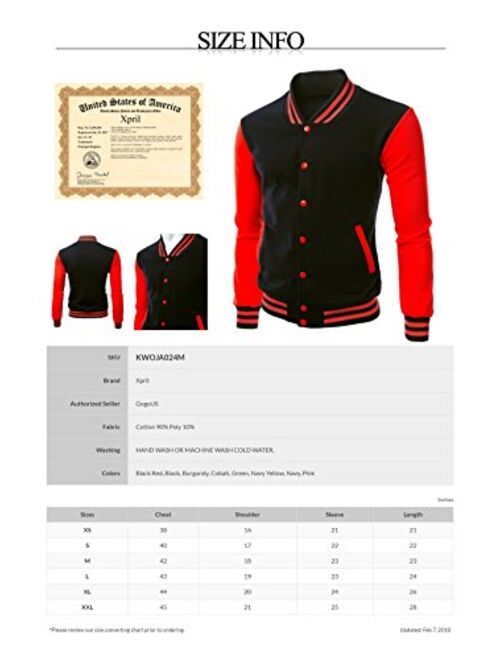 Xpril Men's Stylish Color Contrast Long Sleeves Varsity Jacket