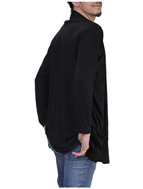 ZEGOLO Mens Long Cardigan Sweater Ruffle Shawl Open Front Drape Cape Overcoat with Pockets