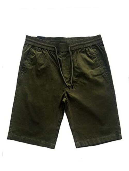 HONTOUTE Men's Stretch Chino Shorts Mid Waist Casual Flat Front Skinny Shorts