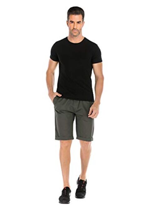 HONTOUTE Men's Stretch Chino Shorts Mid Waist Casual Flat Front Skinny Shorts