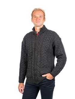 100% Merino Wool Zipper Aran Cable Knit Cardigan with Pockets
