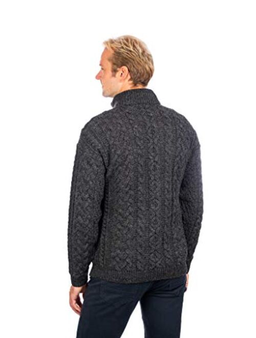 100% Merino Wool Zipper Aran Cable Knit Cardigan with Pockets