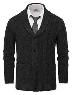 PAUL JONES Men's Knitted Cardigan SweatersShawl Lapel Cable Aran Button Sweater
