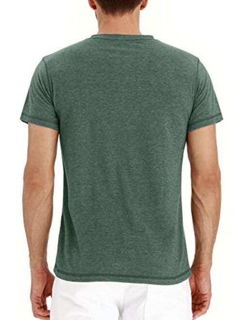 PEGENO Men's Fashion Casual Front Placket Short/Long Sleeve Henley T-Shirts Cotton Shirts