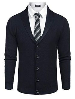 Men's Shawl Collar Cardigan Sweater Slim Fit Button Down Cardigan Casual Knitwear Jacket
