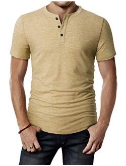 H2H Mens Casual Premium Slim Fit Henley T-Shirts Short Sleeve Lightweight