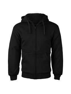 vkwear Men's Athletic Soft Sherpa Lined Fleece Zip Up Hoodie Sweater Jacket