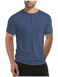 BABEIYXM Men's Henley Shirts Buttons Short Sleeve Casual Tops with Pocket Slim Fit T-Shirts