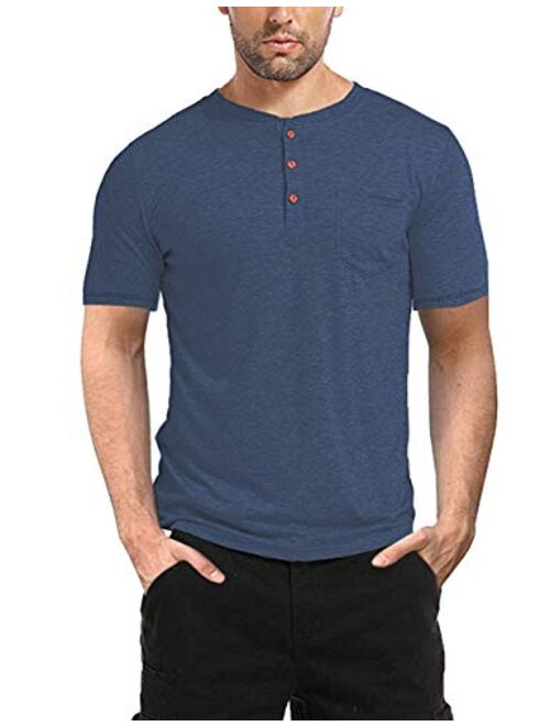 BABEIYXM Mens Henley Long Sleeve Shirts Soild Tee Shirts Front Pocket Tops Basic T-Shirts 