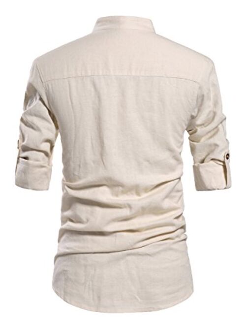 NITAGUT Men Henley Neck Long Sleeve Daily Look Linen Shirts