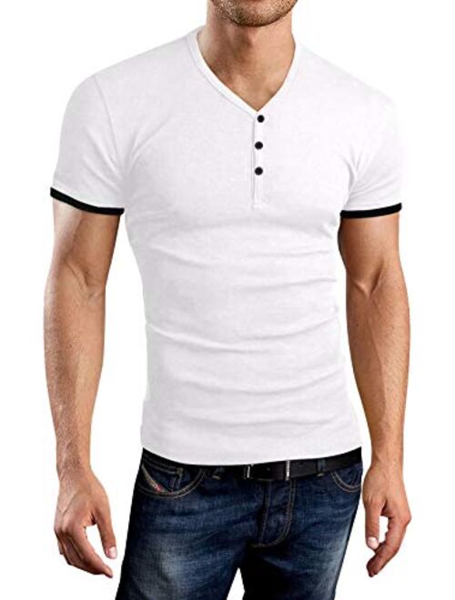 KUYIGO Mens Short Sleeve Henleys T-Shirts Buttons Placket Plain Summer Cotton Shirts