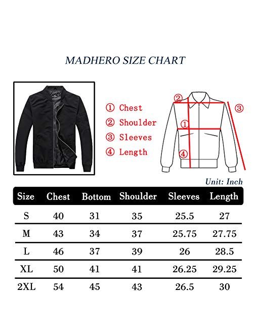 MADHERO Men's Lightweight Bomber Jacket Slim Fit Softshell Windbreaker
