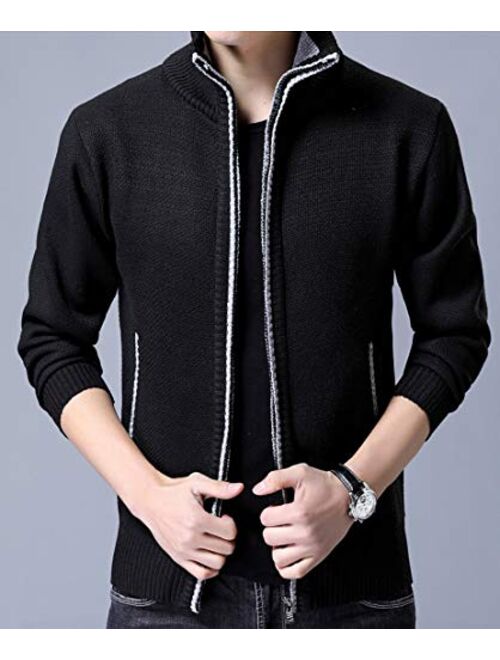 Yeokou Men's Casual Slim Fit Full Zip Thick Knit Cardigan Sweaters with Pockets