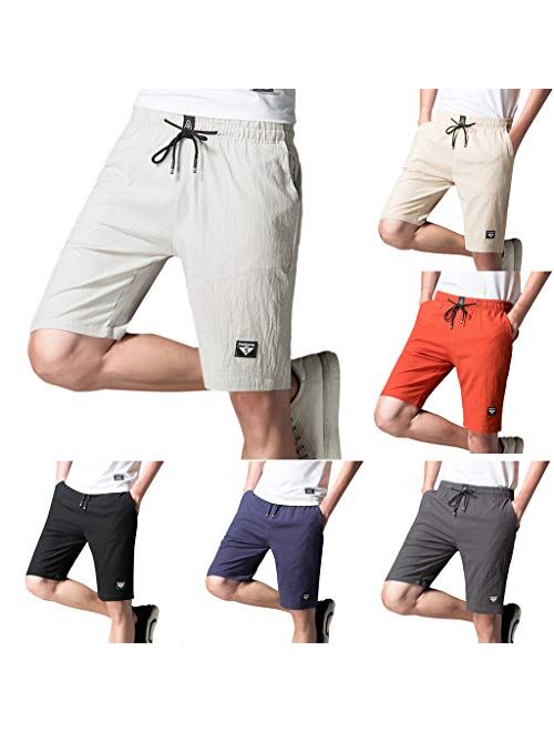 DIOMOR Plus Size Classic Pure Color Elastic Waist Cargo Shorts Casual Beach Board Trunks Outdoor Walk Hiking Pants