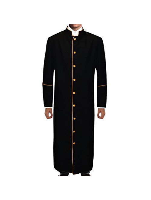 MENZ Clergy Robe Cassock for Pastor, Black/Gold, 52 (XX-Large)