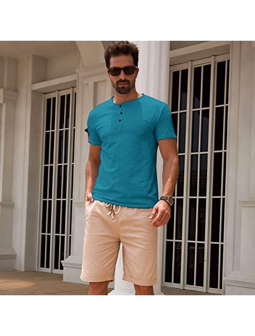 Boisouey Men's Casual Slim Fit Short Sleeve Henley T-Shirts Cotton Shirts
