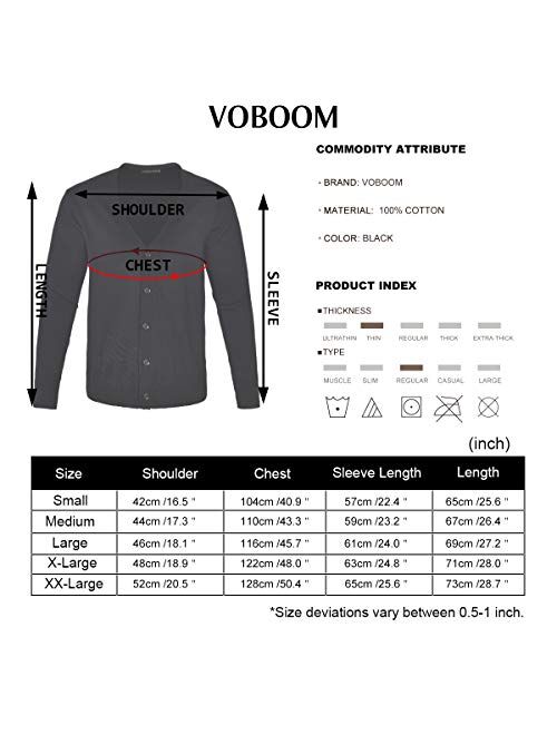 VOBOOM Men's Cotton Cardigan Sweater V-Neck Basic Designed Button Down Thin Knit Sweater