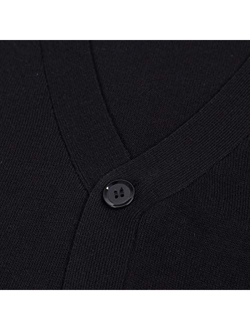VOBOOM Men's Cotton Cardigan Sweater V-Neck Basic Designed Button Down Thin Knit Sweater