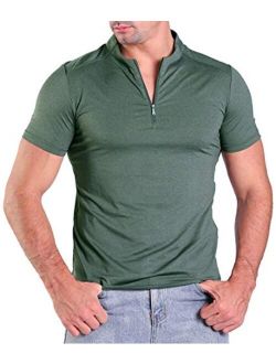 Henley Shirts for Men Short Sleeve Soft Quick Dry Workwear Button Neck Collar Slim Fitted Casual Basic T Top